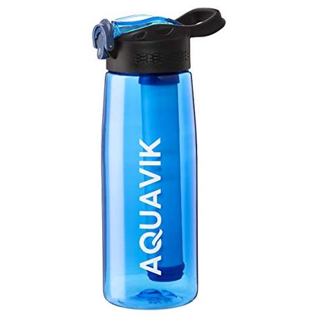 AquaVik Portable Water Filter Bottle for Survival, Travel, Camping, Hiking, Hunting, Outdoor and Daily Use, Home & Office. Filtered Water Bottle is BPA Free and Leakproof. Water bottle with filter