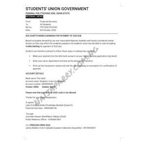 FPE News: Students’ Union Adopts Mobile Banking For Payment Of SUG Due (How to Pay)