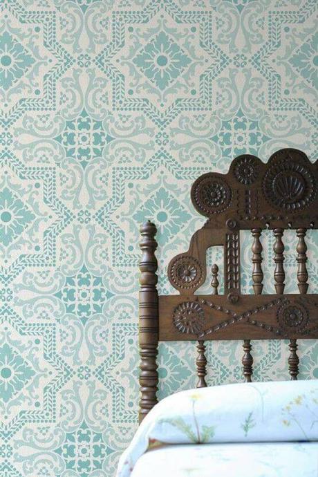 Bedroom Paint Colors Classic Turquoise Patterned Wall - Harptimes.com
