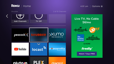 Click the OK button on your remote to place Shudder where you prefer.