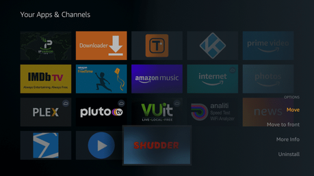 Hover over the Shudder app and select Move