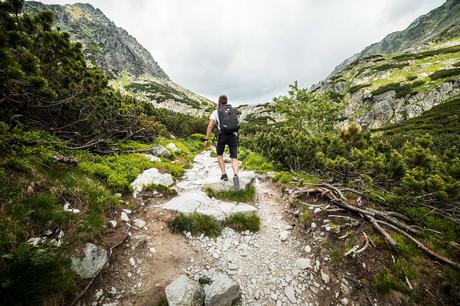 Man Hiking Alone in Mountains