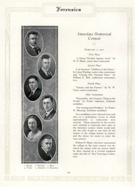 Pauling’s OAC, 1920-21: A True Junior Year