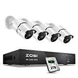 ZOSI 4K 8MP Ultra HD Security Camera System Outdoor,H.265+ 4K HD CCTV DVR with 2TB HDD,4pcs Wired 4K (8MP) Weatherproof Surveillance Cameras with 150ft Long Night Vision,Remote Access