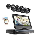 True All-in-One Wired Security Camera System with Built-in 10.1' LCD Monitor,SANNCE 4CH 1080P Surveillance DVR Recorder with 4Pcs Metal 100ft Night Vision Cameras, Easy Remote Access (No HDD Included)