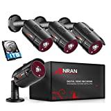 ANRAN 4 Channel 1080P Home Security Camera System 4ch CCTV DVR Recorder with 1TB Hard Drive 4X Full HD 1080P Surveillance Video Bullet Outdoor Cameras IR Night Vision, Motion Alert Easy Remote Access
