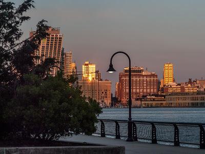 Two shots of a street lamp in early evening [Hoboken NJ]