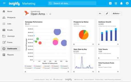 Insightly dashboard tab showing campaign performance- Best Overall Contact Management System