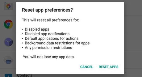 Reset All the App Preference