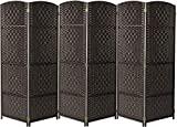Sorbus Room Divider Privacy Screen, 6 ft. Tall Extra Wide Foldable Panel Partition Wall Divider, Double Hinged Room Dividers and Folding Privacy Screens, Diamond Double-Weaved(6 Panel, Espresso Brown)