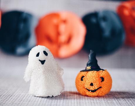 Toy ghost and pumpkin Halloween decorations