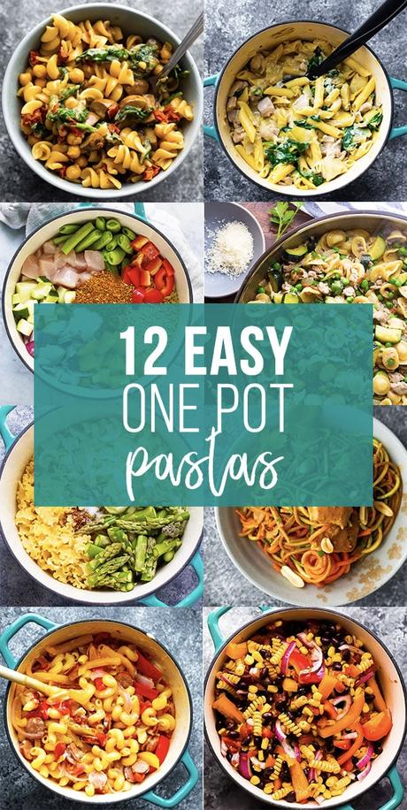 collage image that says 12 easy one pot pasta recipes