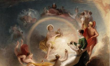 Surrounded by the pantheon of Greek gods and the Muses, Apollo, god of the sun and of music, displays his skill at the lyre. (Henry Howard/Wikimedia Commons)