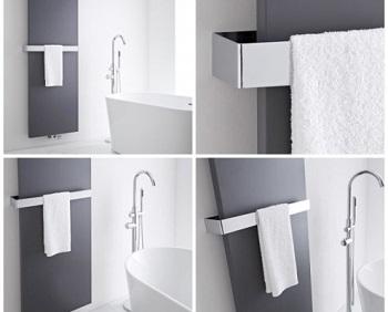 4 images in one showing a radiator with a towel rail