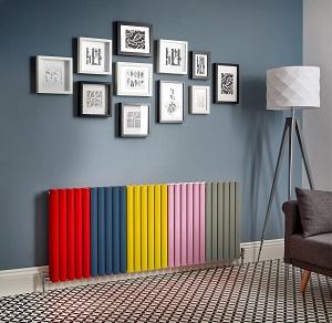 a multicoloured radiator on a wall in a lounge