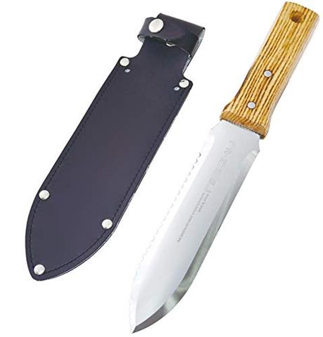 Nisaku NJP650 Hori-Hori Weeding & Digging Knife, Authentic Tomita (Est. 1960) Japanese Stainless Steel, 7.25' Blade, Wood Handle