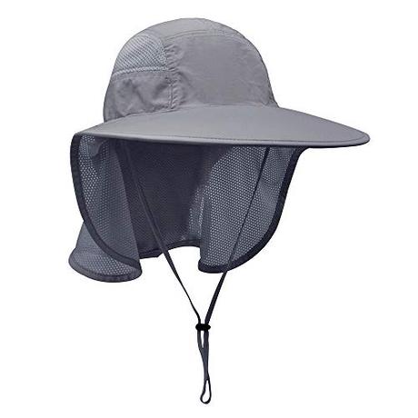 Lenikis Unisex Outdoor Activities UV Protecting Sun Hats with Neck Flap Black Grey