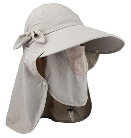 Lenikis Women's UPF50+ Sun Visor Foldable Wide Brimmed UV Protection Hat with Detachable Flaps Khaki