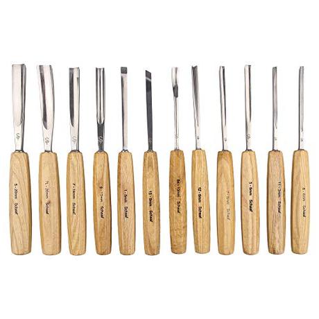 SCHAAF Full Size Wood Carving Tools Set of 12 with Canvas Case - Gouges and Chisels for Beginners, Hobbyists and Professionals