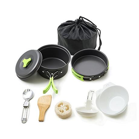 Honest Portable Camping cookware Mess kit Folding Cookset for Hiking Backpacking 10 Piece Lightweight Durable Pot Pan Bowls Spork with Nylon Bag Outdoor Cook Equipment