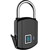 RTOSY Intelligent Fingerprint Padlock, USB Rechargeable Biometric Commercial Electromagnetic Lock for Gym, Door, Luggage, Suitcase, Backpack, Bike, Office, Black