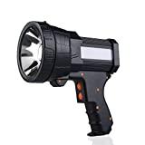 YIERBLUE Rechargeable spotlight, Super Bright 6000 Lumen LED Flashlight Handheld spotlight 10000mAh Long Lasting Large Flashlight Searchlight and Flood Camping Flashlight with Foldable Tripod (Black)