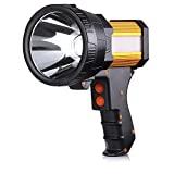 BUYSIGHT Rechargeable spotlight,Spot lights hand held large flashlight 6000 lumens handheld spotlight Lightweight and Super bright flashlight (Aluminium_Alloy Golden)