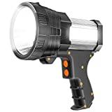 Super Bright Spotlight 6000 Lumen LED Flashlight Handheld Rechargeable Spot light 9600mAh Long Lasting Large Torchlight Searchlight and Floodlight Fishing Hiking Camping Flashlight USB Output (Silver)