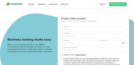 Avochato Homepage with Signup Form Best and user-friendly customer engagement software