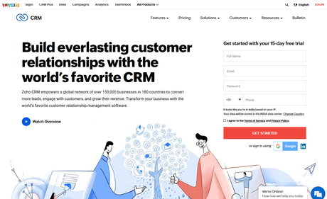 Zoho CRM HOMEPAGE Best customer engagement software for Zoho products user