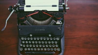 typewriter, keyboard, paper, letters, work, desk