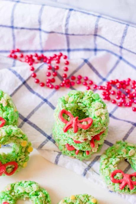 Christmas Rice Krispie Treats with Candy Ribbons