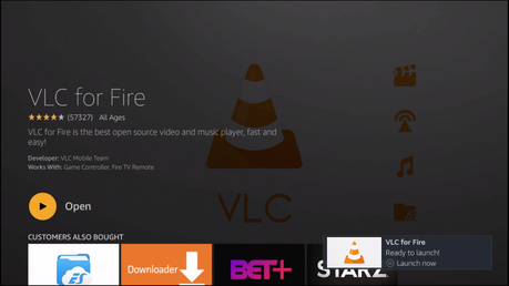 vlc for fire installed message