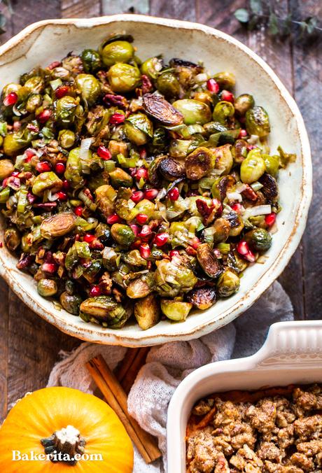 Roasted Brussels Sprouts with Pomegranate & Pecans
