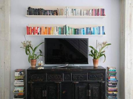 Feature Wall Shelves Ideas over the TV