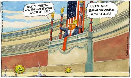 Steve Bell on Trump's approach to coronavirus and the economy - cartoon |  Opinion | The Guardian