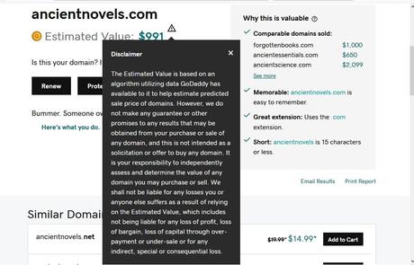 New disclaimer alert for GoDaddy Appraisal tool New disclaimer alert for GoDaddy Appraisal tool
