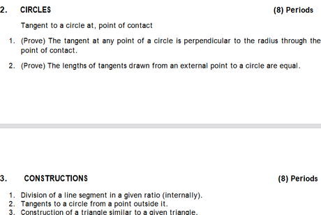 CIRCLES in MATH syllabus for CBSC 10