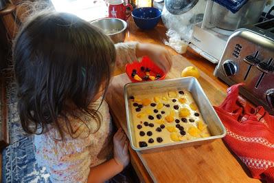 Josie Helps Make Blueberry Mango Buckle and Thee Is a Bulldozer Hand