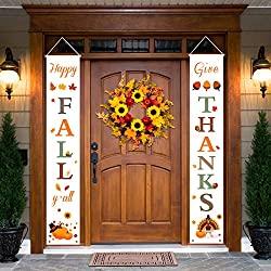 Image: Thanksgiving Fall Decorations | Happy Fall Y'all and Give Thanks Porch Signs | Thanksgiving Home Decor | Fall Decor for Home | Visit the Dazonge Store