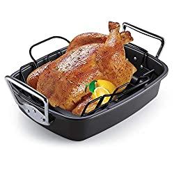 Image: Cook N Home Nonstick Bakeware Roaster with Rack, 17x13-inches, Black