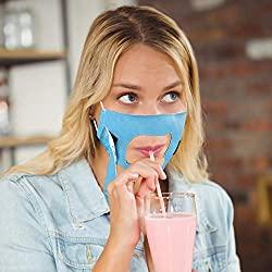 Image: Adult Creative Reusable Face Bandanas, Drinking Eating Washable Face Mαšκ with Open Front Pocket for Straw to Drink and Eat