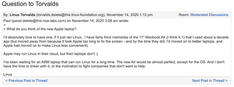 Linus Torvalds Wants Apple’s New ARM MacBook Air With Linux