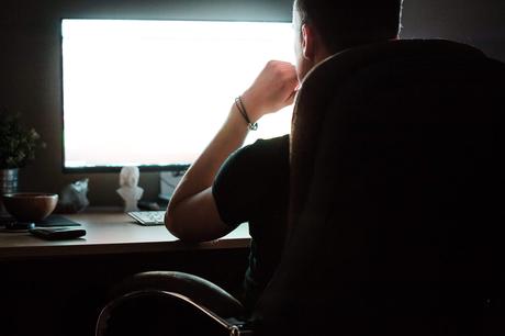 Night Owl Man Working on Computer at Night