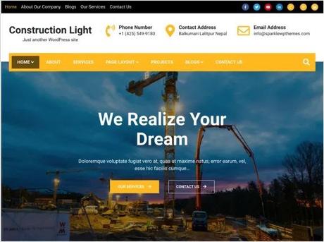 Construction Landing Page WordPress Themes