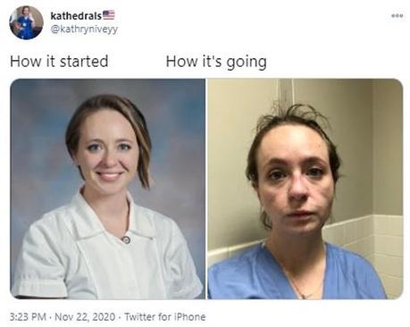 Nashville Nurse’s heartbreaking before-and-after photos show the devastating toll the pandemic has taken on healthcare workers – as she urges people to protect themselves AND others