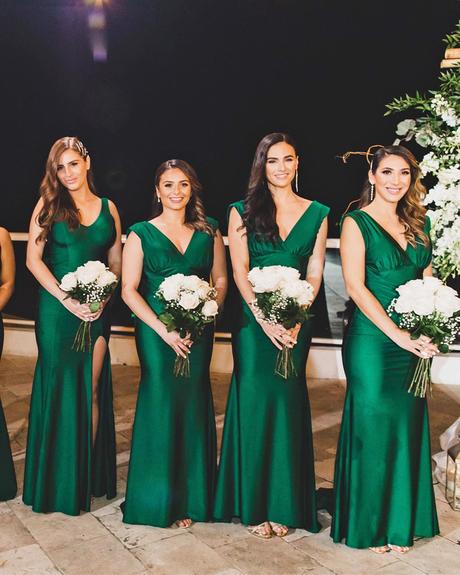 real wedding bridesmaids dresses green long simple v neckline reflections