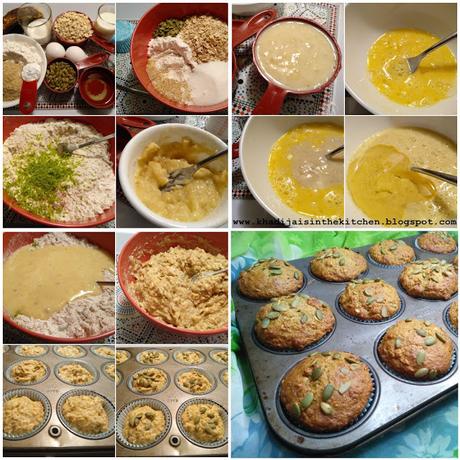 MUFFINS AU GERME DE BLÉ, FLOCONS D’AVOINE, BANANE ET GRAINES DE CITROUILLE / WHEAT GERM, ROLLED OATS, BANANA AND PUMPKIN SEED MUFFINS /  MAGDALENAS CON GERMEN DE TRIGO, COPOS DE AVENA, BANANA Y SEMILLAS DE CALABAZA /  مافن جنين القمح والشوفان والموز و ...