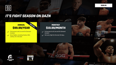 There are currently two subscription options for DAZN - Annual and Monthly plans.