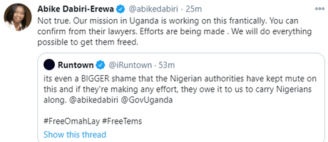 “The Nigerian mission in Uganda is doing everything to get Omah Lay and Tems free” – Abike Dabiri-Erewa